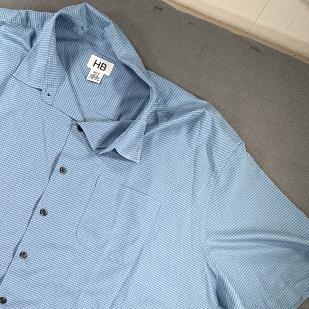 HB Harbour Bay Button Down Short Sleeve Blue Gingham Plaid Men's Size 4XLT